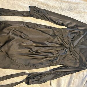 Elegant Black Satin Wrap Dress